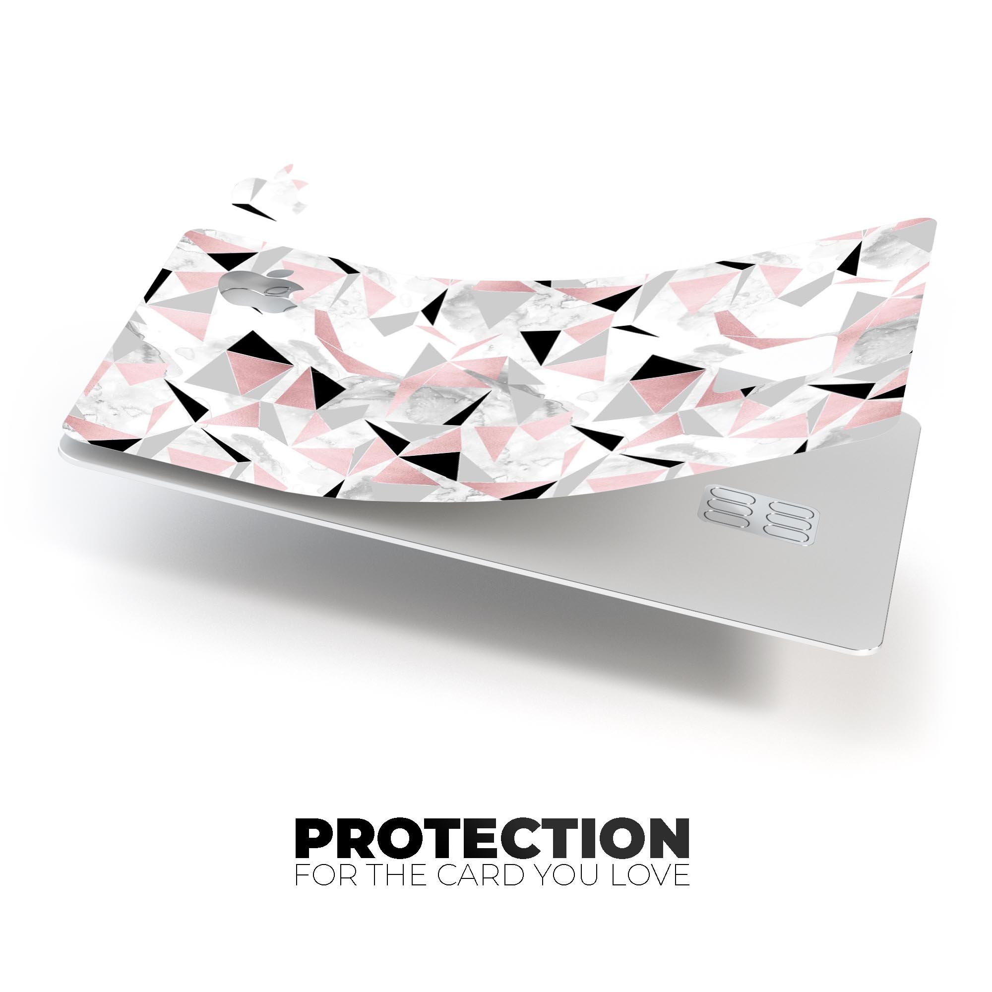 Karamfila Marble & Rose Gold skin kit for Apple Card, showcasing premium vinyl design and bubble-free installation features.